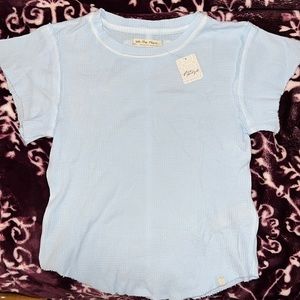 NWT- FREE PEOPLE Waffle Knit Top in Neon Sky Blue